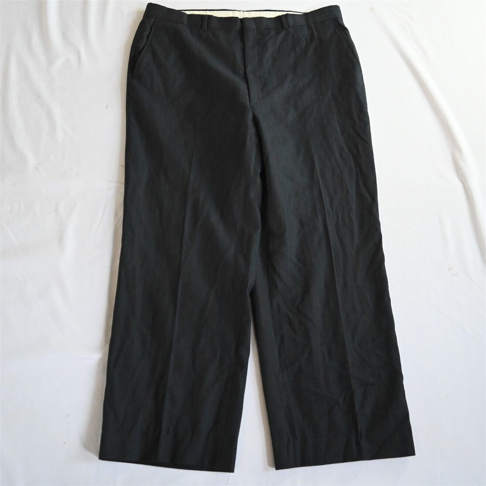 Vtg Bespoke 36x29 Gray Stripe Wool‎ Old Money Flat Front Cuffed Dress Pants